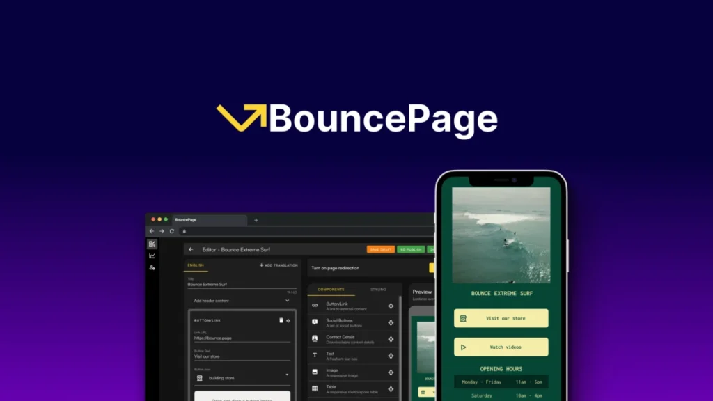 BouncePage – Logo preview and deal image
