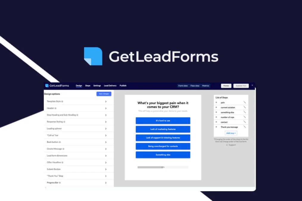 GetLeadForms – Build no-code, multi-step forms preview and deal image