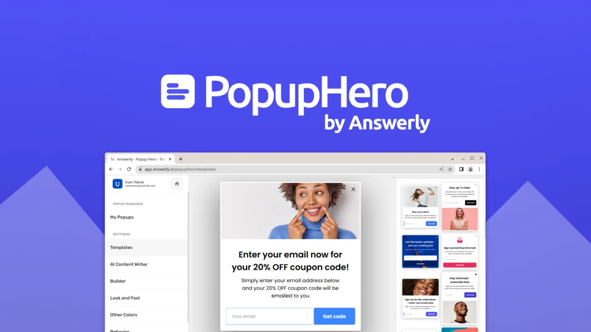 Popup Hero – Logo preview and deal image