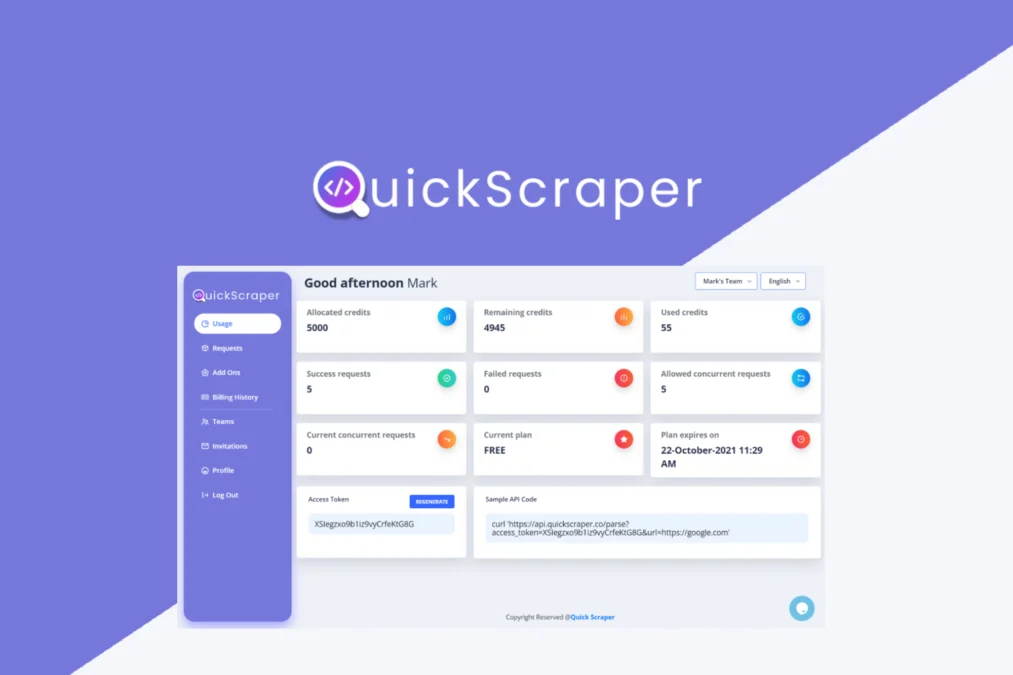 QuickScraper – logo preview and deal image