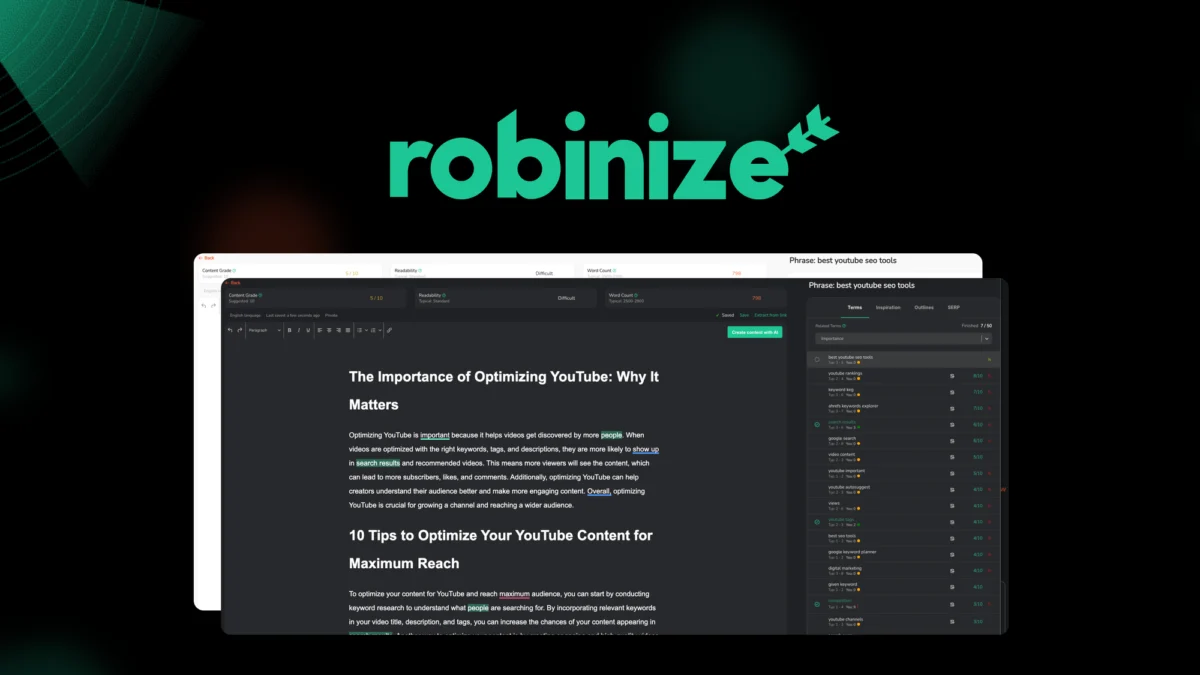 Robinize – Research & write SEO content with AI preview and deal image